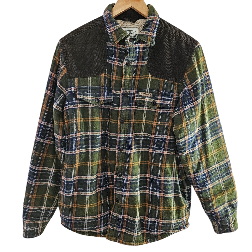Field & Stream Plaid Flannel Sherpa Lined Button Down Jacket Mens
